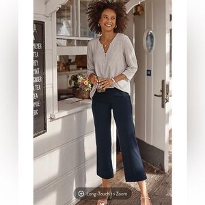 J. Jill Wearever Smooth-Fit Cropped Wide-Leg Knit Jeans Navy Large New With Tags